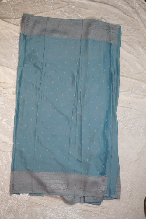 PURE CHINON PASTEL BLUE SAREE