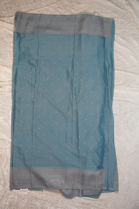 PURE CHINON PASTEL BLUE SAREE