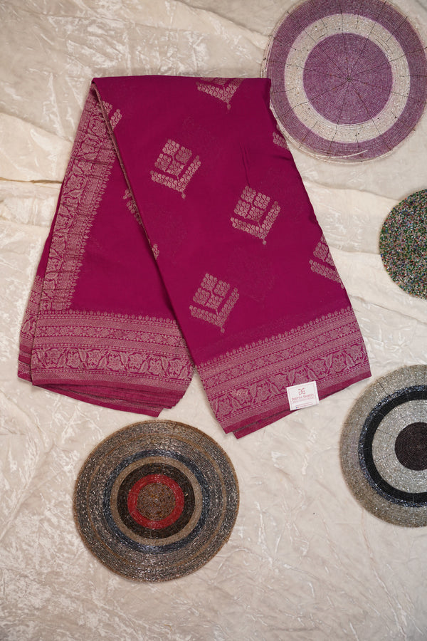 PURE CHINON RANI PINK SAREE
