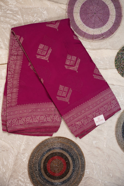 PURE CHINON RANI PINK SAREE