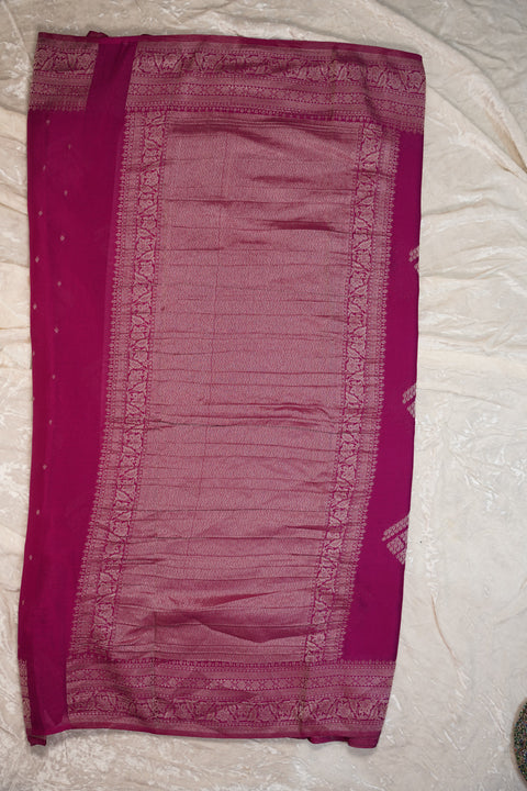 PURE CHINON RANI PINK SAREE