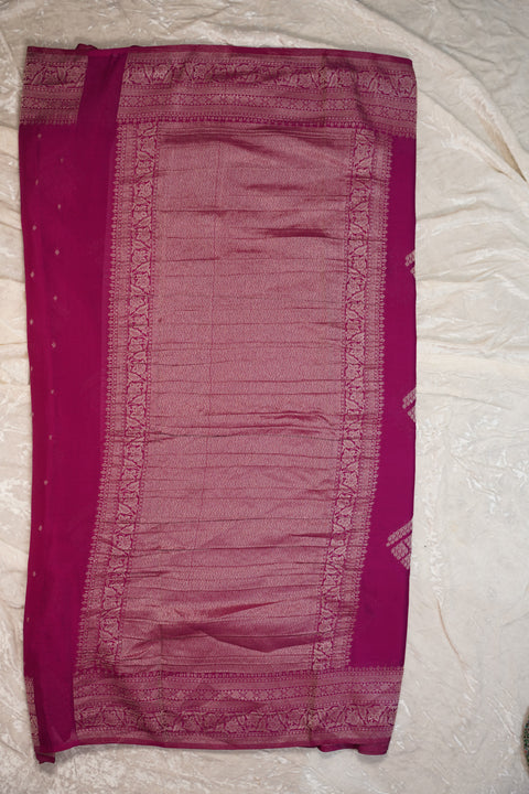 PURE CHINON RANI PINK SAREE