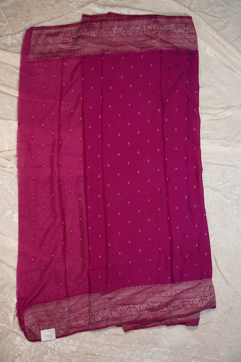 PURE CHINON RANI PINK SAREE