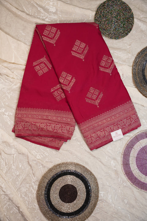 PURE CHINON RED SAREE