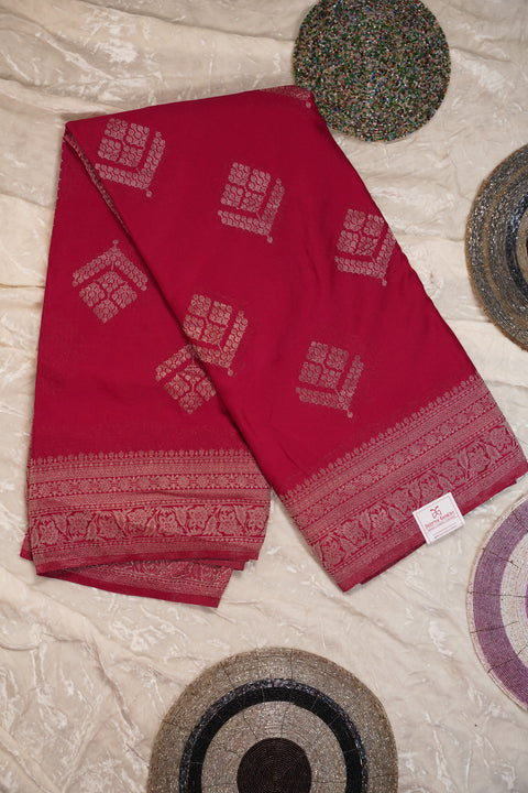 PURE CHINON RED SAREE