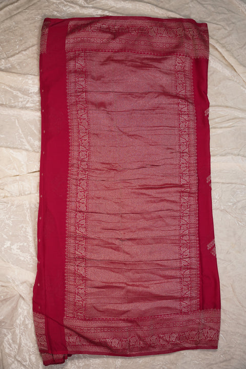 PURE CHINON RED SAREE