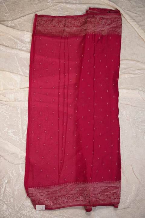 PURE CHINON RED SAREE