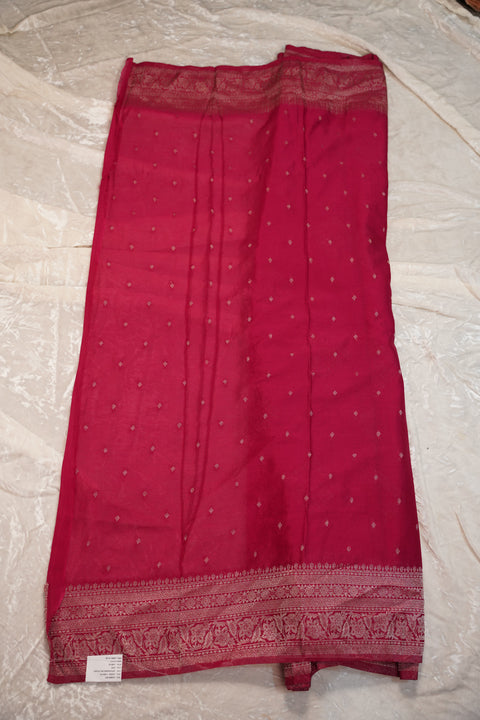 PURE CHINON RED SAREE