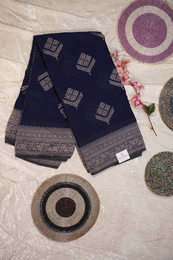 PURE CHINON ROYAL INDIGO SAREE