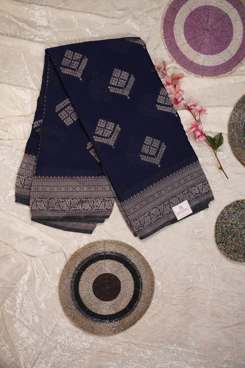 PURE CHINON ROYAL INDIGO SAREE