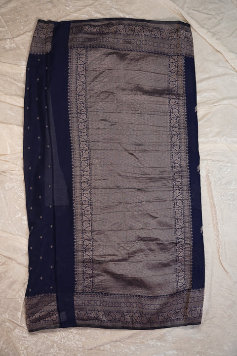 PURE CHINON ROYAL INDIGO SAREE