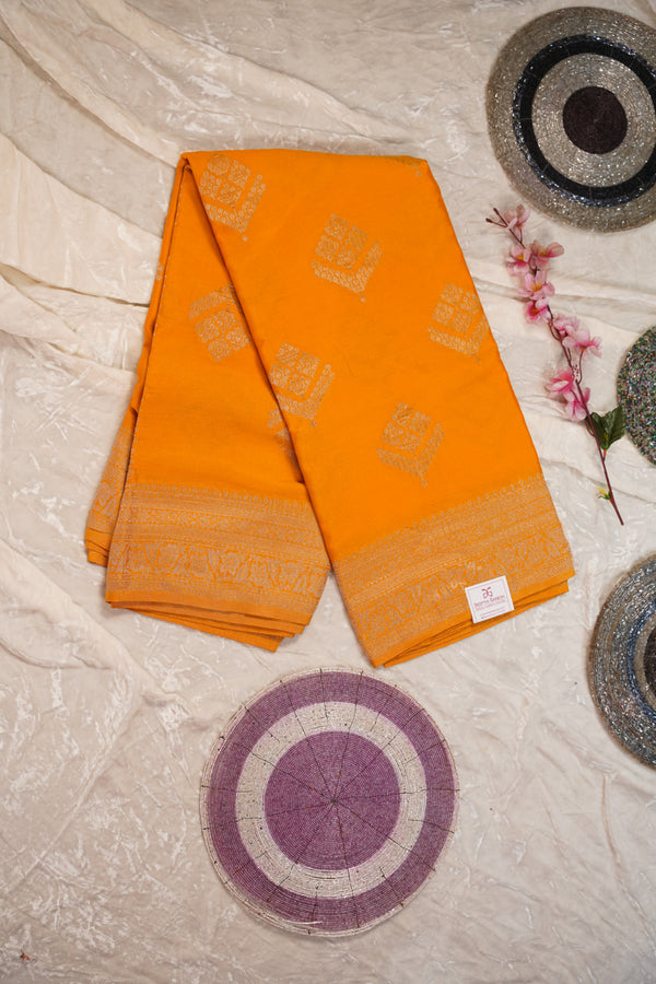 PURE CHINON MUSTARD YELLOW SAREE