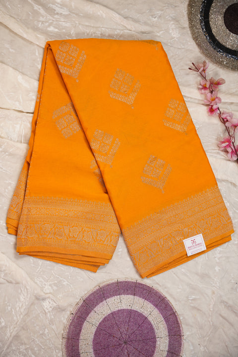 PURE CHINON MUSTARD YELLOW SAREE