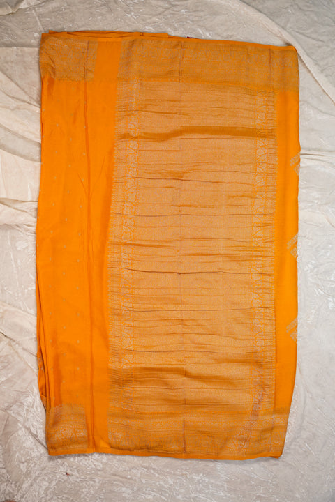 PURE CHINON MUSTARD YELLOW SAREE
