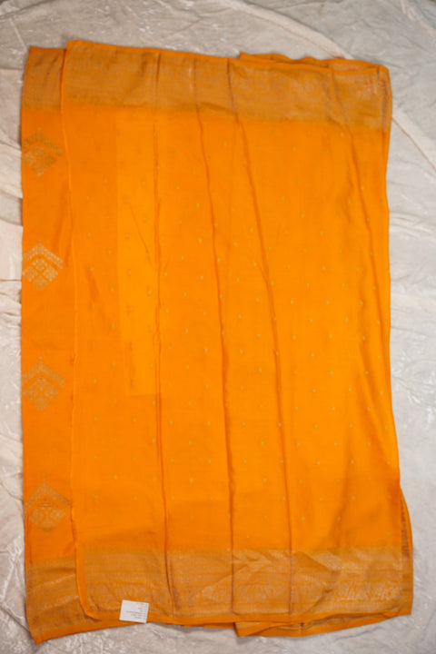 PURE CHINON MUSTARD YELLOW SAREE