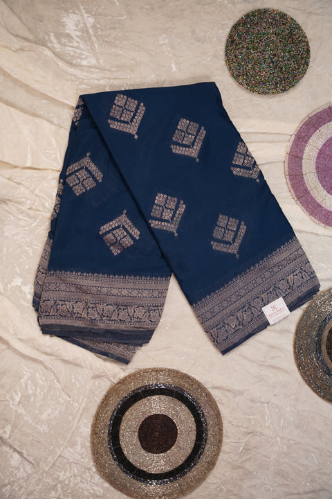 PURE CHINON NAVY BLUE SAREE