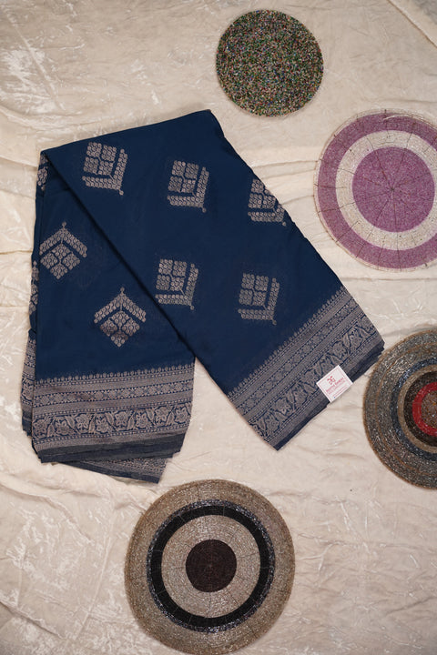 PURE CHINON NAVY BLUE SAREE