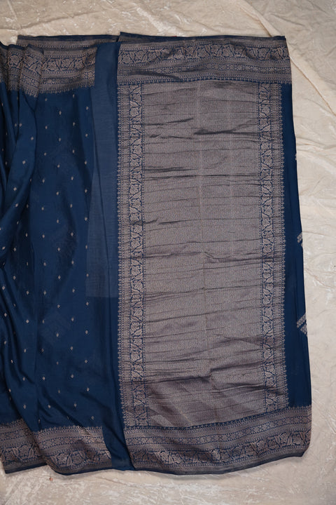 PURE CHINON NAVY BLUE SAREE