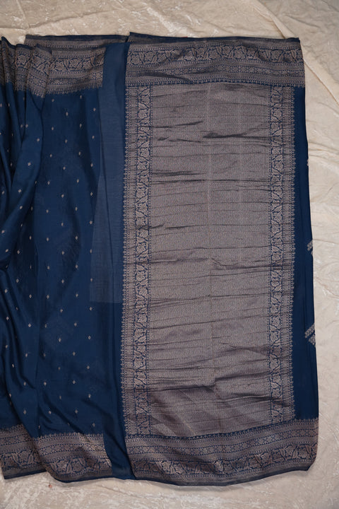 PURE CHINON NAVY BLUE SAREE