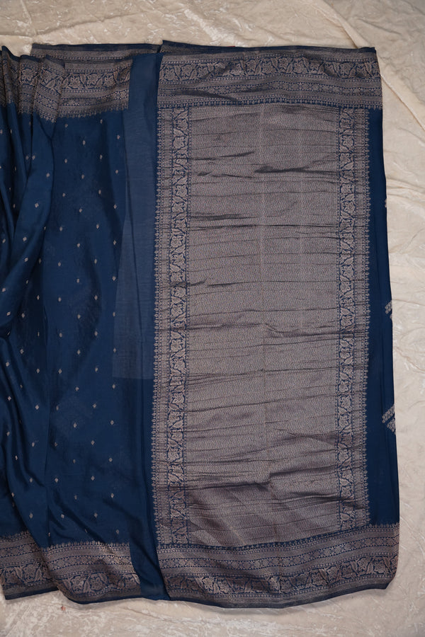 PURE CHINON NAVY BLUE SAREE