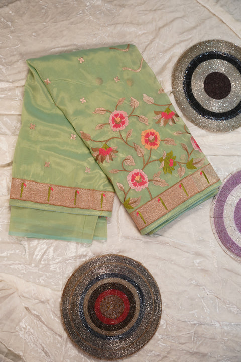 ORGANZA TISSUE MINT GREEN SAREE