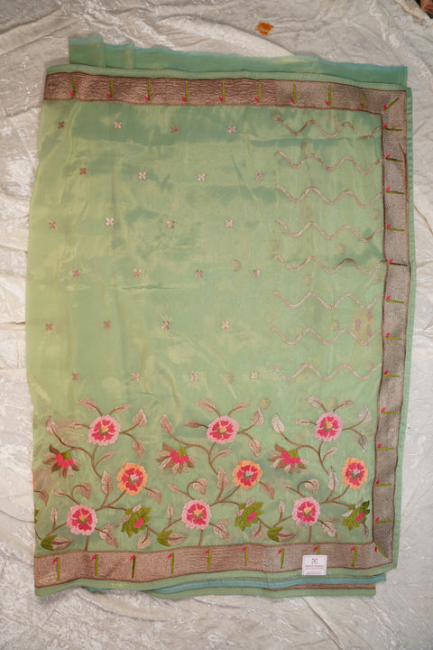 ORGANZA TISSUE MINT GREEN SAREE
