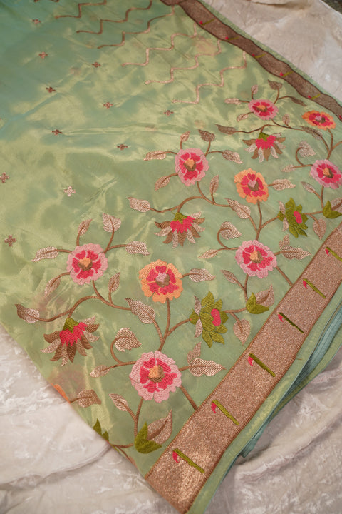 ORGANZA TISSUE MINT GREEN SAREE