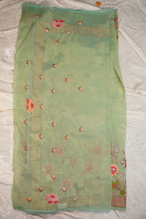 ORGANZA TISSUE MINT GREEN SAREE