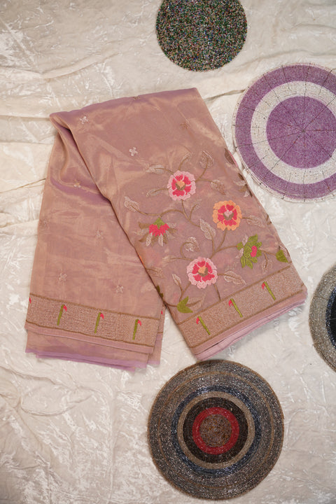 ORGANZA TISSUE PEACH SAREE