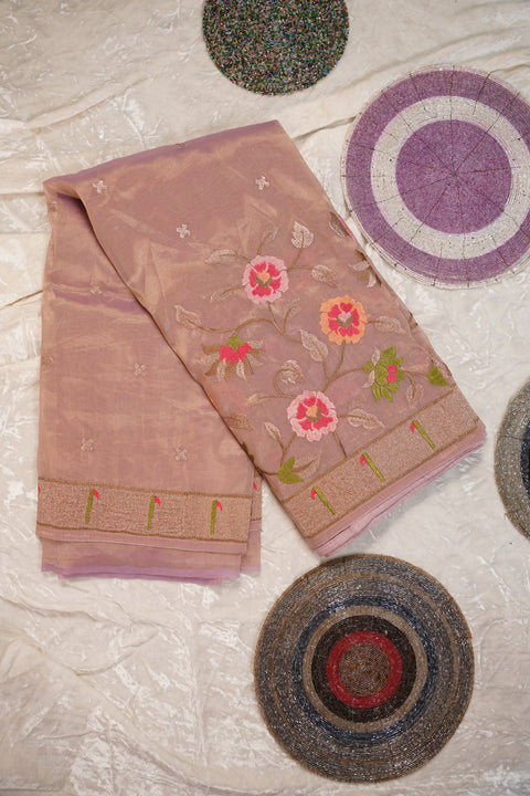 ORGANZA TISSUE PEACH SAREE