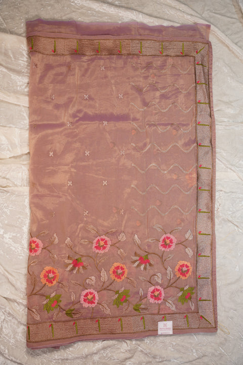 ORGANZA TISSUE PEACH SAREE