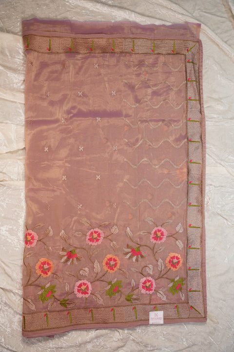 ORGANZA TISSUE PEACH SAREE