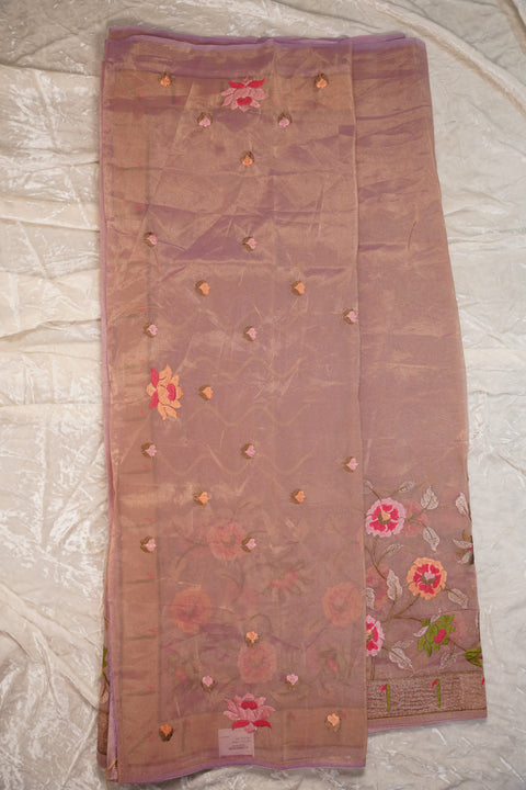 ORGANZA TISSUE PEACH SAREE