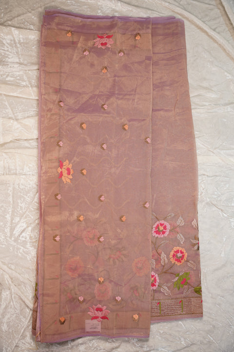 ORGANZA TISSUE PEACH SAREE