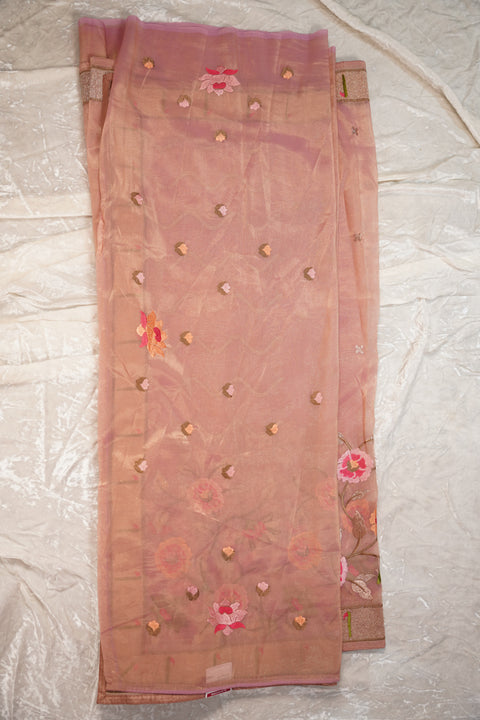 ORGANZA TISSUE PEACH SAREE