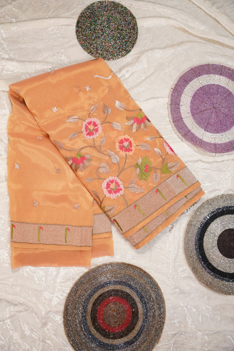 ORGANZA TISSUE ORANGE SAREE