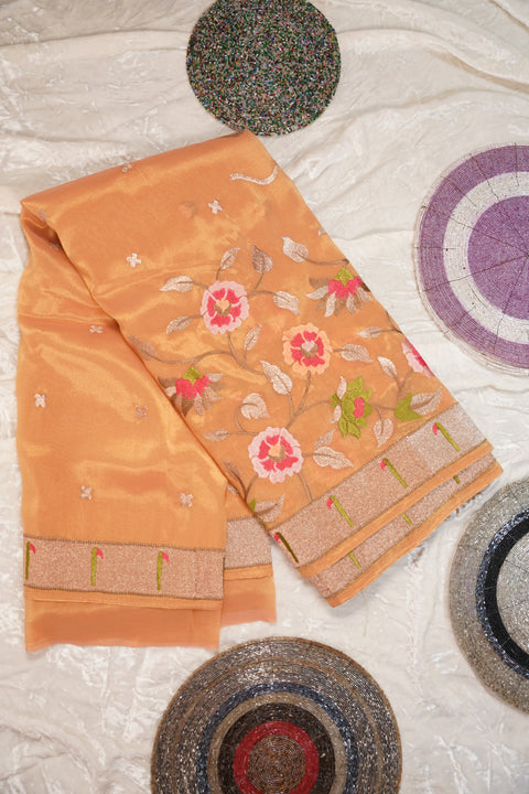 ORGANZA TISSUE ORANGE SAREE