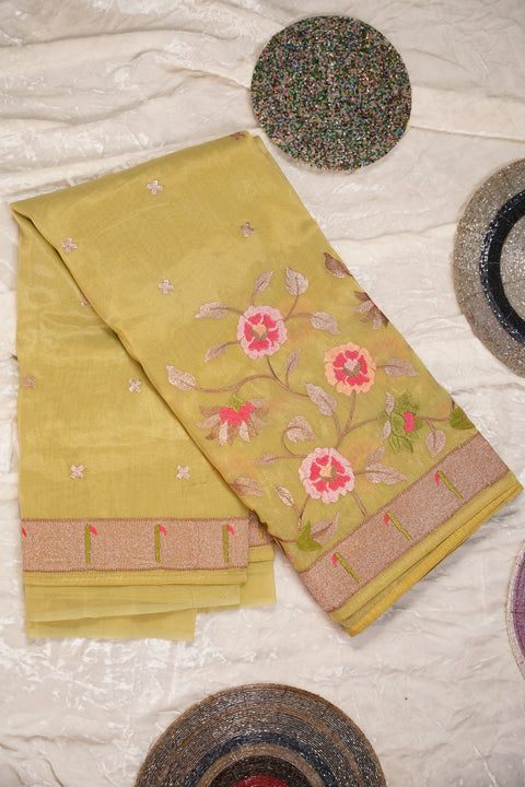 ORGANZA TISSUE LIGHT YELLOW SAREE