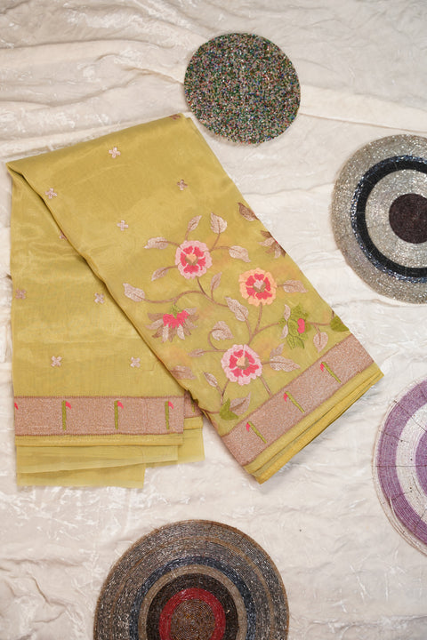ORGANZA TISSUE LIGHT YELLOW SAREE