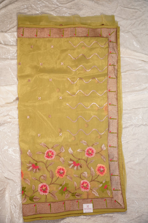 ORGANZA TISSUE LIGHT YELLOW SAREE