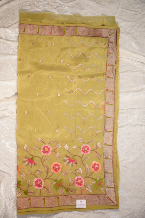 ORGANZA TISSUE LIGHT YELLOW SAREE