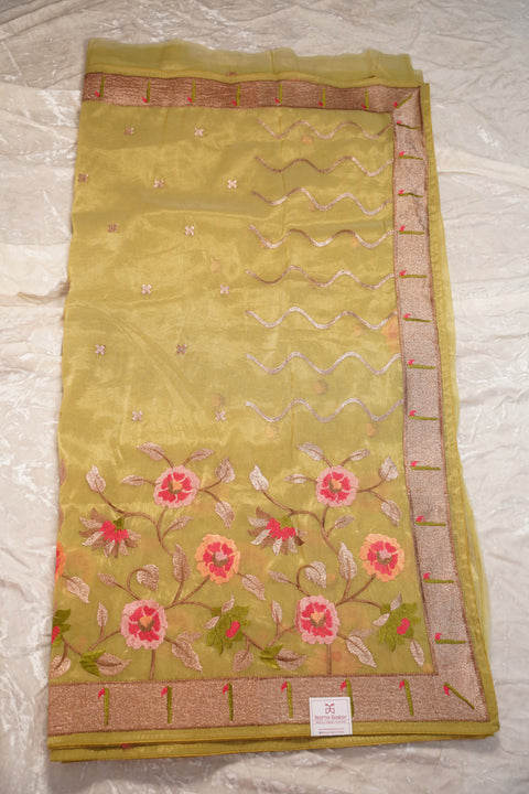 ORGANZA TISSUE LIGHT YELLOW SAREE