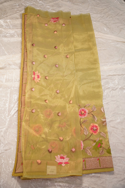 ORGANZA TISSUE LIGHT YELLOW SAREE