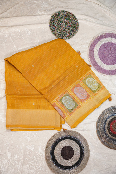 FANCY KANCHI SOFT SILK MUSTARD ORANGE SAREE