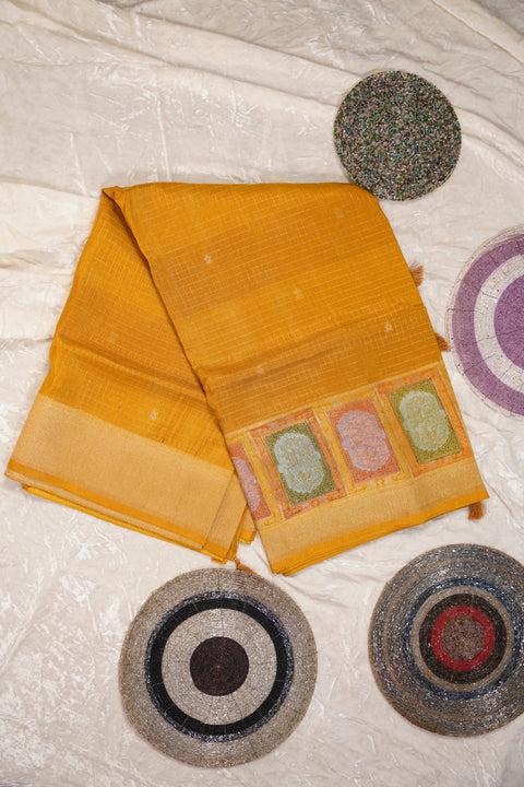 FANCY KANCHI SOFT SILK MUSTARD ORANGE SAREE