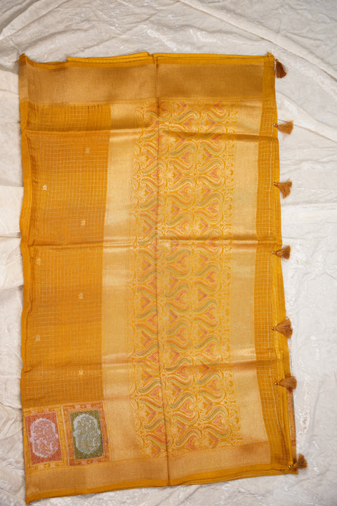 FANCY KANCHI SOFT SILK MUSTARD ORANGE SAREE