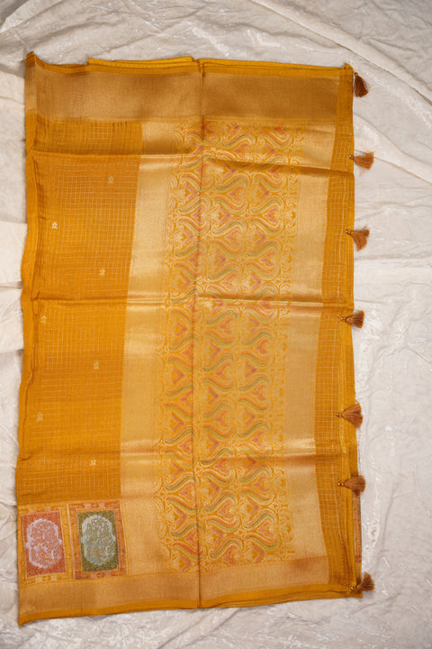 FANCY KANCHI SOFT SILK MUSTARD ORANGE SAREE