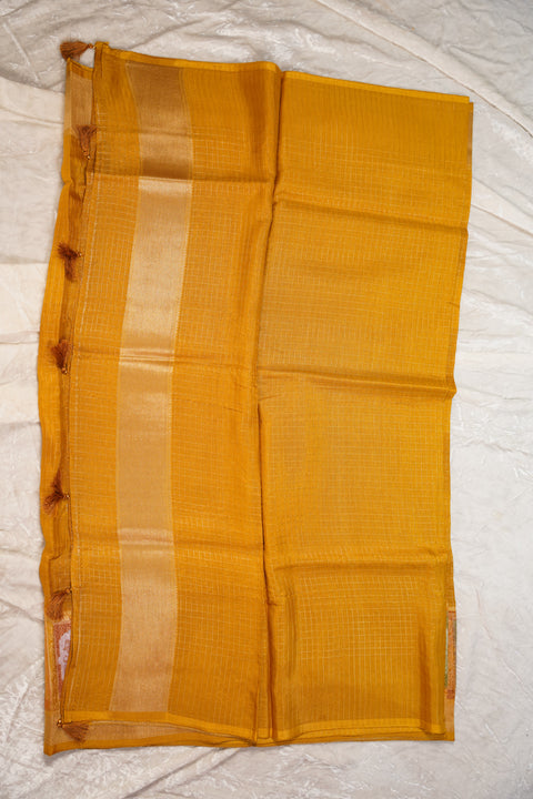 FANCY KANCHI SOFT SILK MUSTARD ORANGE SAREE