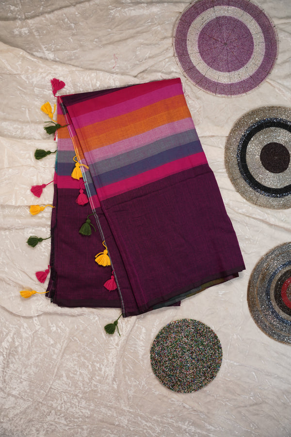 MUL COTTON DARK PURPLE SAREE