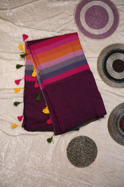 MUL COTTON DARK PURPLE SAREE